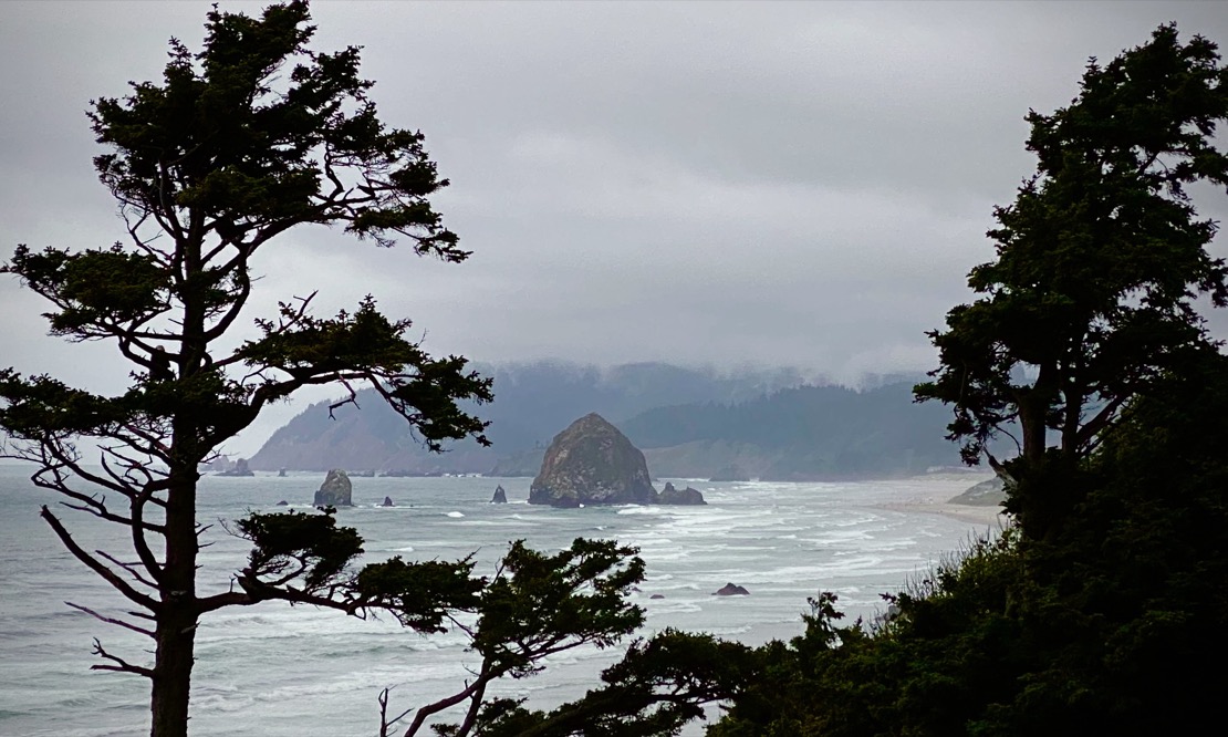 Cannon Beach Oregeon on a misty day