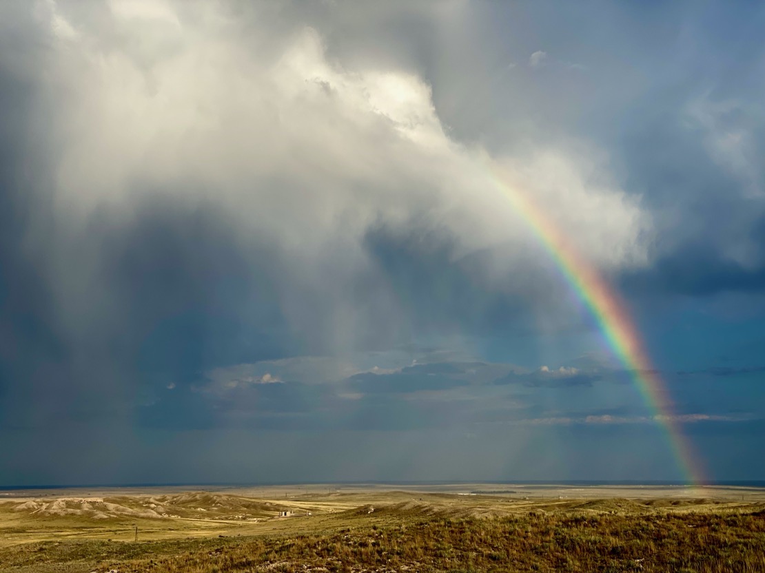 Rainbow seen after shower in the Colorado Grasslands